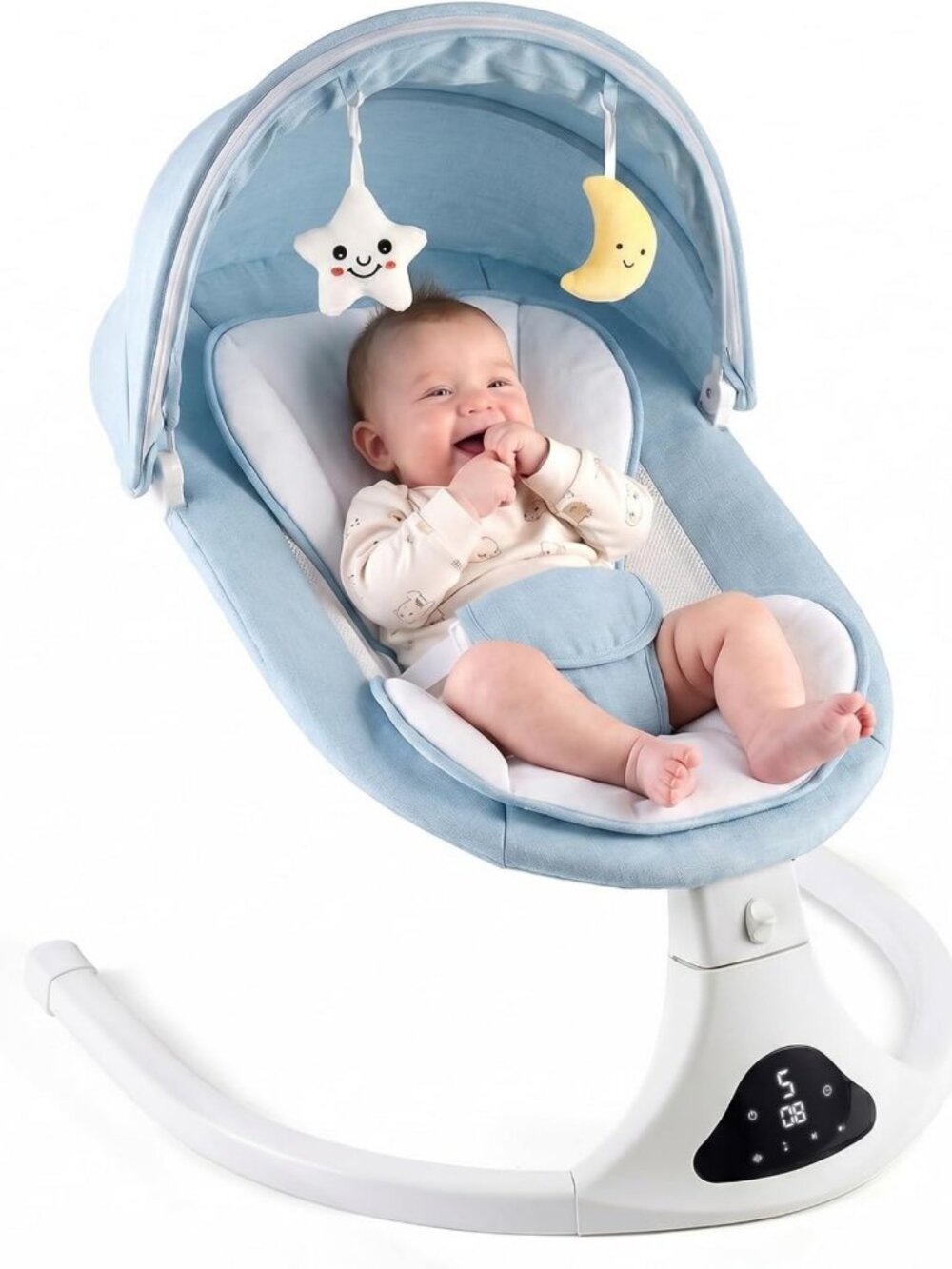 Cozy Portable Electric Baby Swing with Remote Control, 5 Speeds for 0-12M, Blue